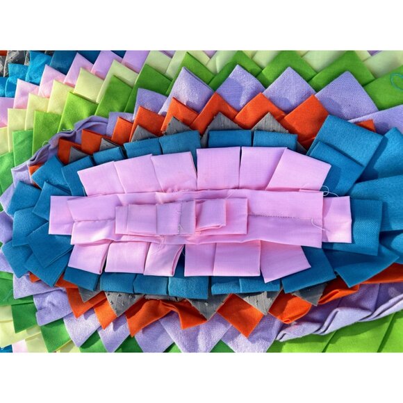 Vintage 1960s Linen Fabric Pleated Rag Accent Oval Rug MOD - Picture 4 of 16